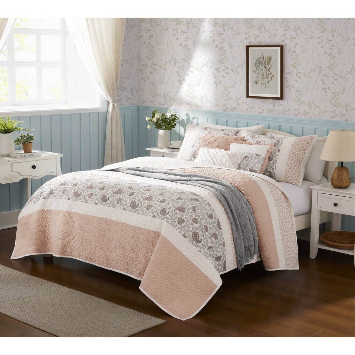 Cozy Throw Blanket, Dawn 6 Piece Cotton Percale Quilt Set, Machine-Washable Care for Sofas, Beds and Relaxing at Home, 2 Sizes and 5 Colors image 8