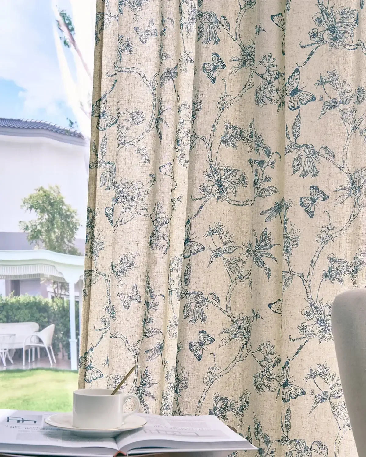 Window Curtain, Modern Toile Floral & Insect Linen Curtains (2, Lightweight Design for Windows, Room Styling and Everyday Privacy image 8