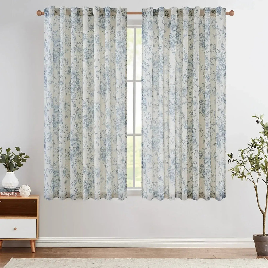 Window Curtain, Peony Print Linen Blend 3 in 1 Curtains (2, Machine-Washable Care for Bedrooms, Living Rooms and Home Privacy image 8
