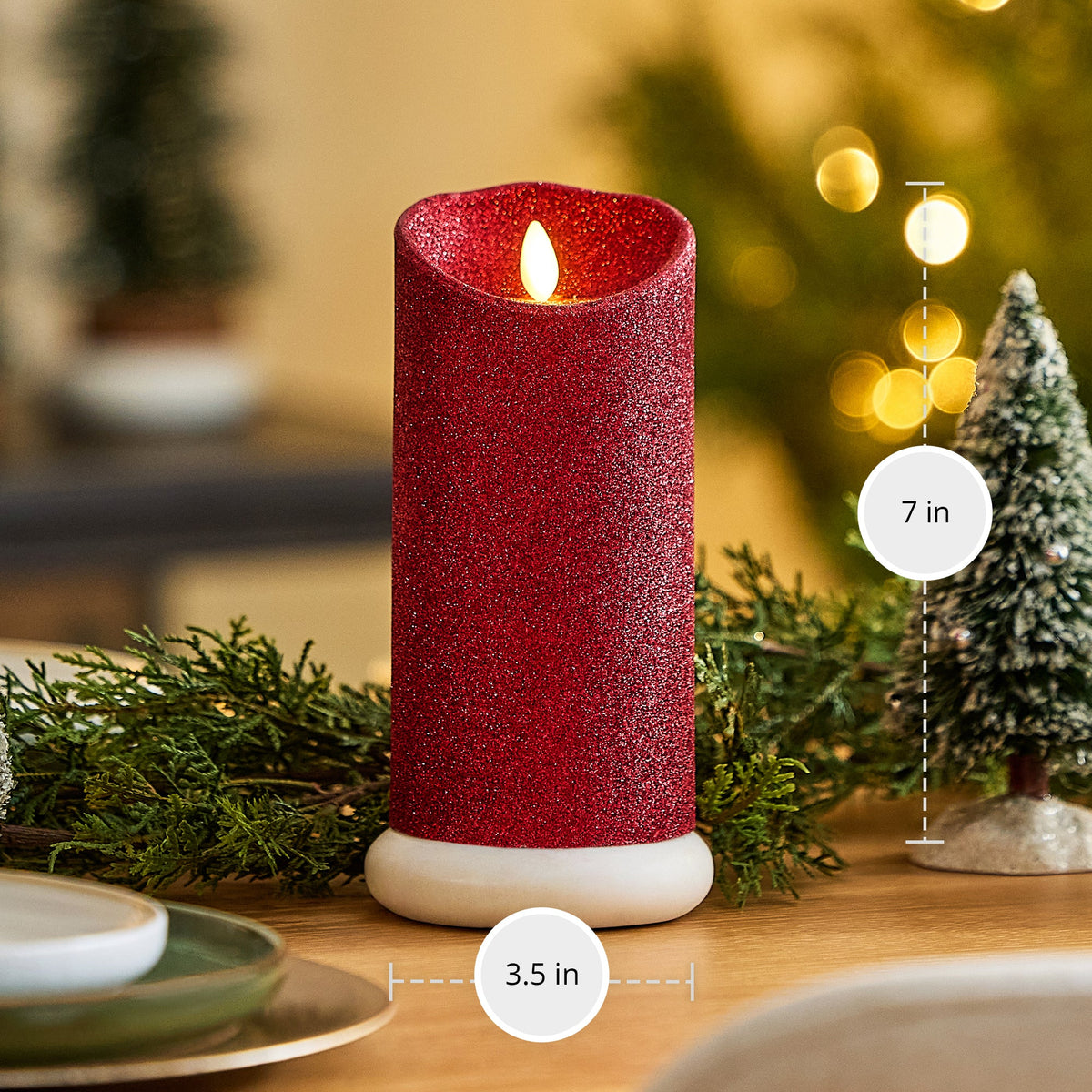 Flameless Candle, Red Glitter Pillar for Bedrooms, Living Rooms and Everyday Candlelight Ambience, 2 Size Options image 8