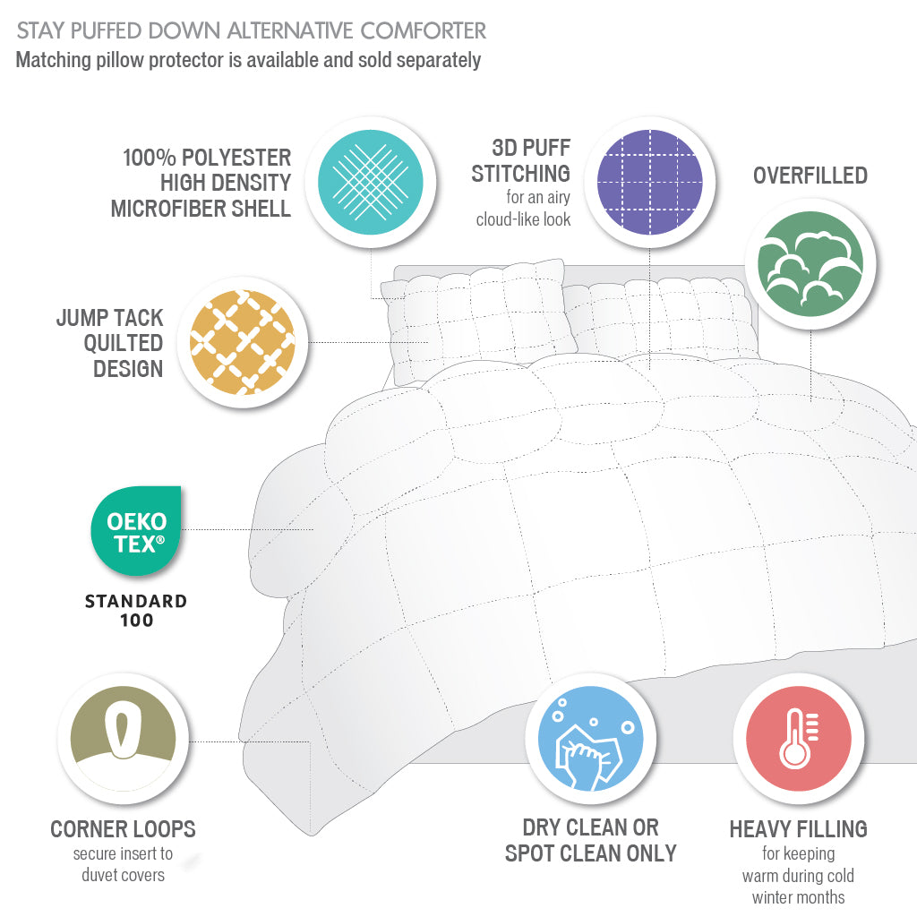 Down & Feather Comforter, Stay Puffed Overfilled Alternative, Breathable Construction for Everyday Bedding and Comfortable Sleep image 8