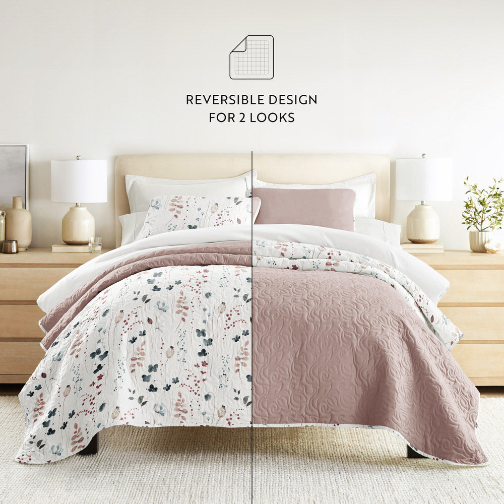 Quilted Coverlet Set, Poppy Bloom Reversible for Guest Bedrooms, Layered Beds and Everyday Bedding, 3 Size Options image 8