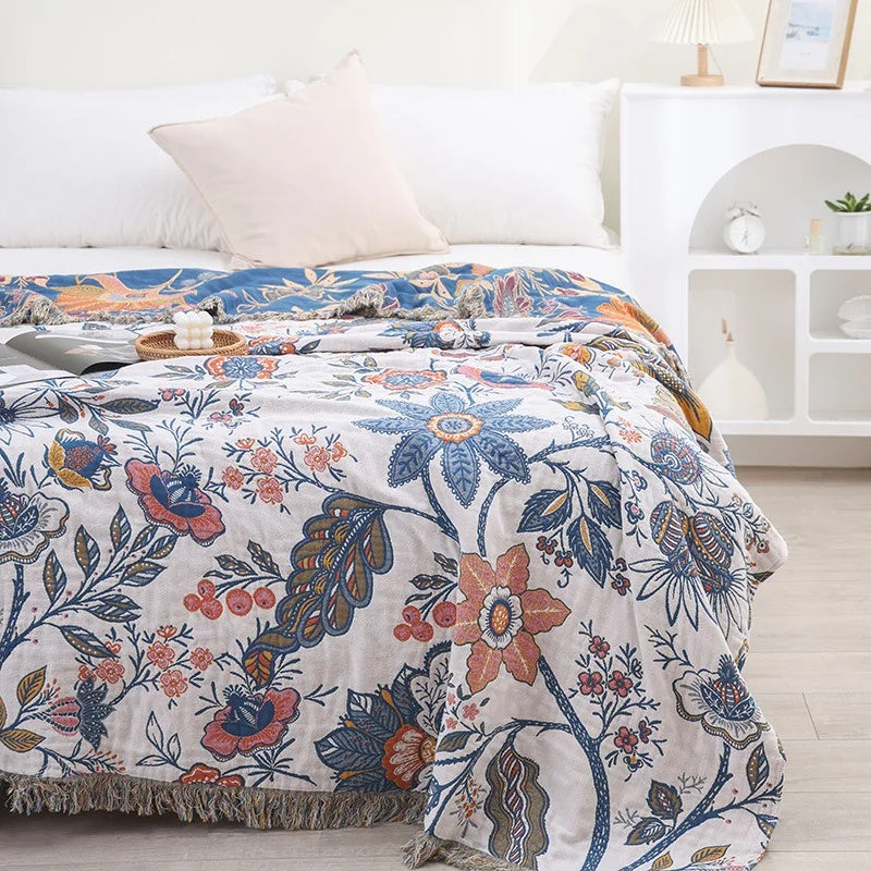 Cozy Throw Blanket, Rustic Artistic Flora 100% Floral Cotton, Lightweight Design for Living Rooms, Bedrooms and Everyday Lounging image 8