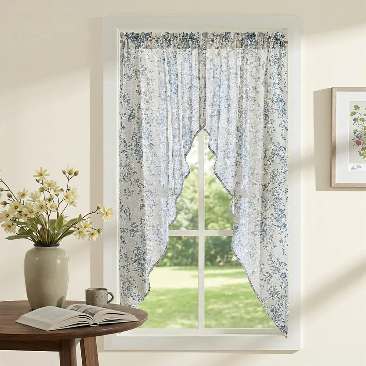 Window Curtain, Black Floral Swag Linen Kitchen Curtains (2 for Bedrooms, Living Rooms and Home Privacy, 3 Sizes and 3 Colors image 8