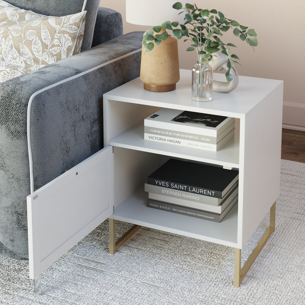 Nightstand, Rattan & Wood Storage White, Adjustable Design for Bedside Storage, Bedroom Organization and Guest Rooms image 8