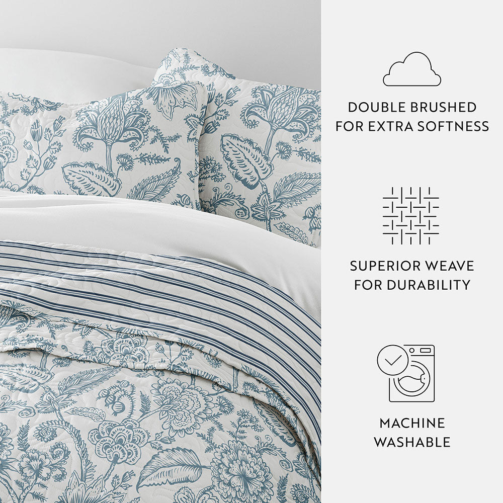 Bed Quilt, Jacobean Stripe Reversible Quilted Coverlet for Bedroom Layering and Everyday Bedding, 3 Size Options image 8