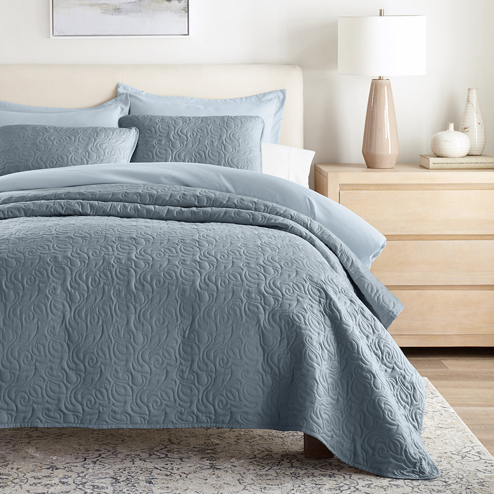 Bed Quilt, 3 Piece Floral Stitch Quilted Coverlet Set for Bedroom Layering and Everyday Bedding, 3 Sizes and 6 Colors image 8
