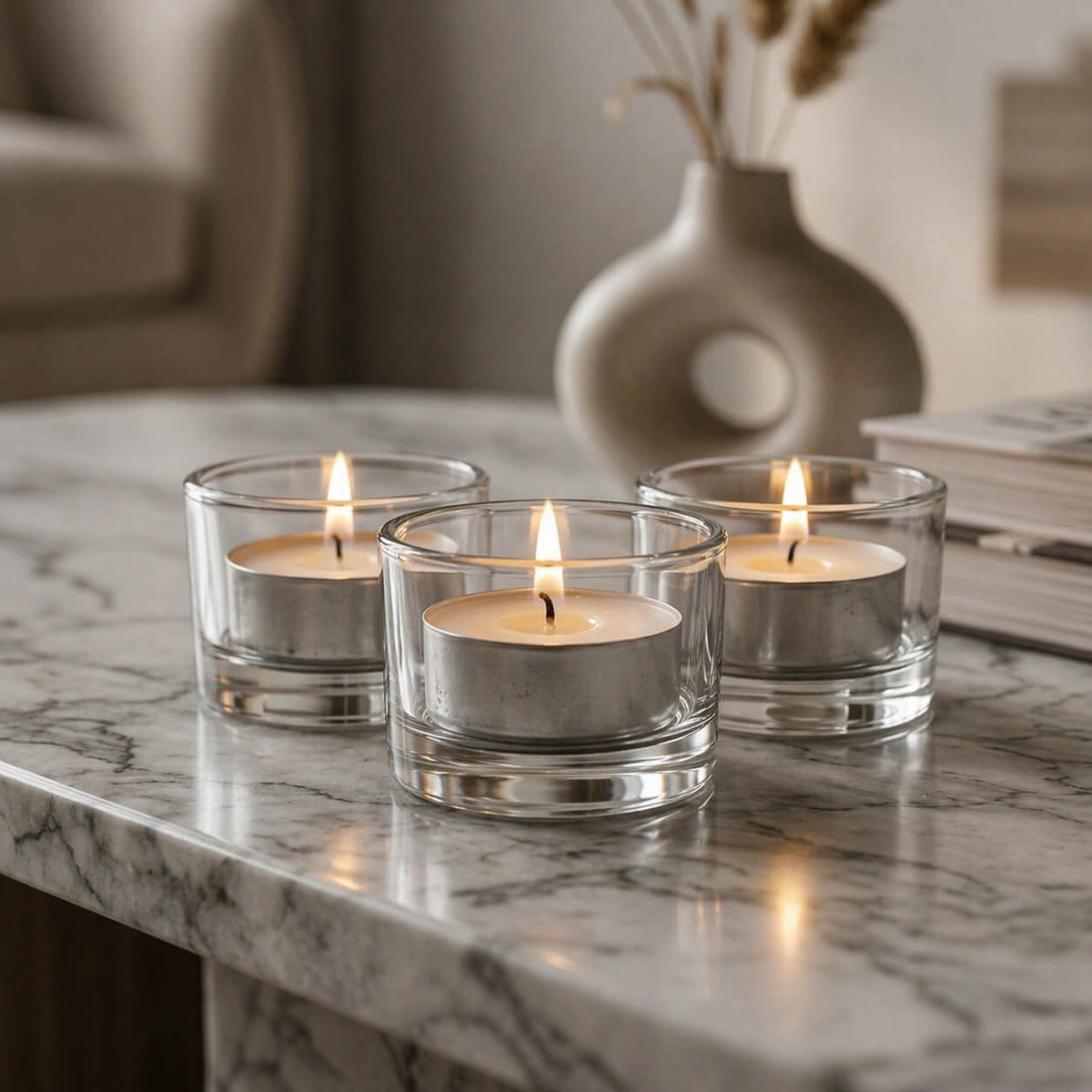 Tealight Candle Holder Set, 12 Pack, Clear Glass Construction, Round Shape for Tabletop Candle Displays and Home Decorating image 8