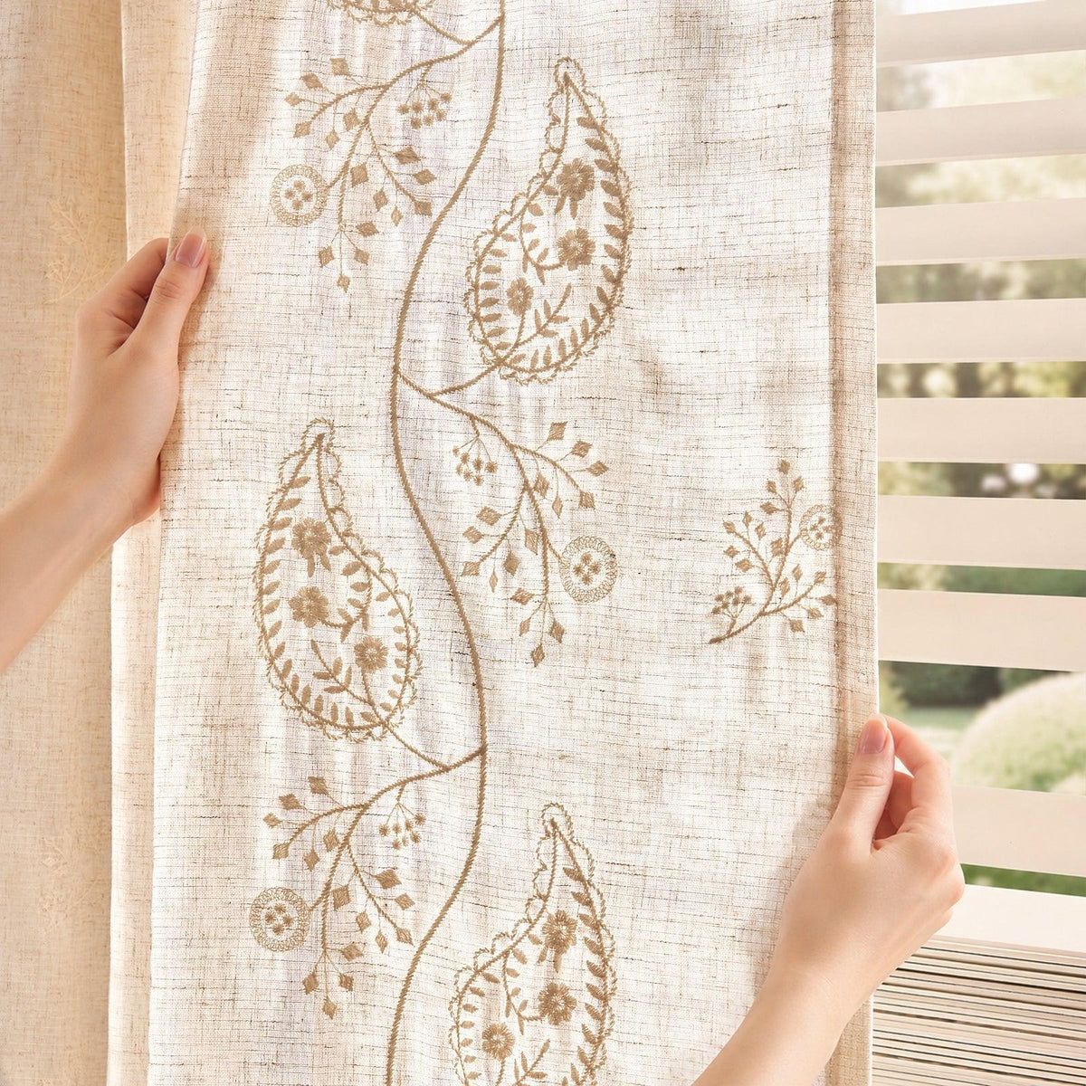 Window Curtain, Embroidered Floral Paisley Vine Linen Blend for Windows, Room Styling and Everyday Privacy, 3 Sizes and 4 Colors image 8