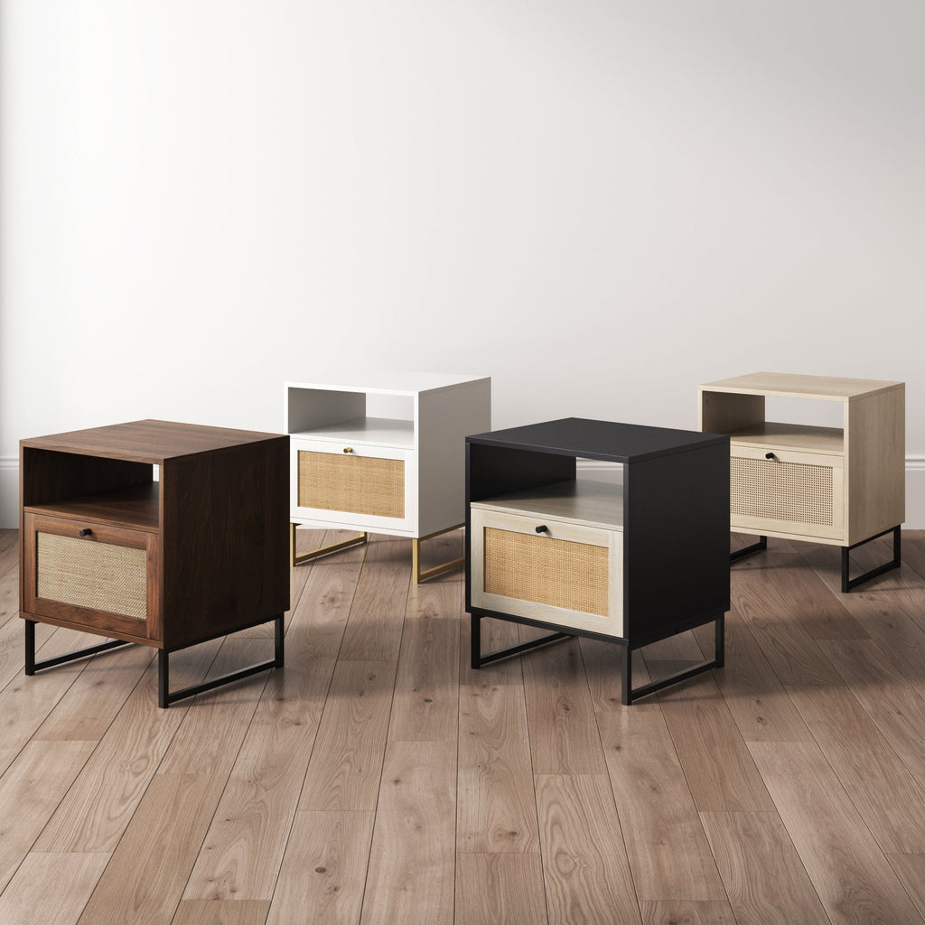 Nightstand, Rattan & Wood Storage Nightstands Walnut Set for Bedside Storage, Bedroom Organization and Guest Rooms image 8