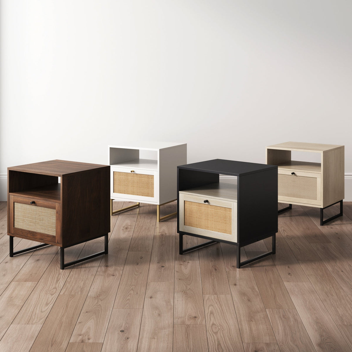 Nightstand, Rattan & Wood Storage Nightstands Walnut Set for Bedside Storage, Bedroom Organization and Guest Rooms image 8