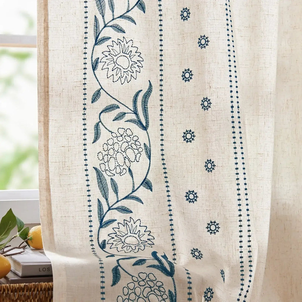 Window Curtain, Hydrangea Embroidered Linen Curtains (2 for Bedrooms, Living Rooms and Home Privacy, 6 Sizes and 6 Colors image 8