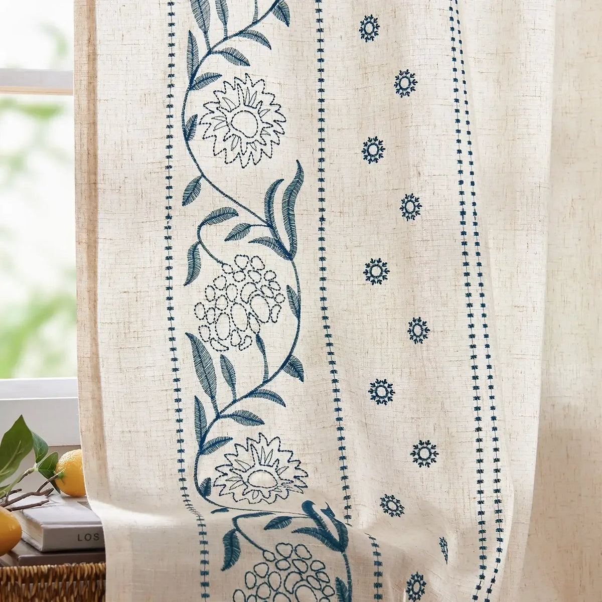 Window Curtain, Hydrangea Embroidered Linen Curtains (2 for Bedrooms, Living Rooms and Home Privacy, 6 Sizes and 6 Colors image 8