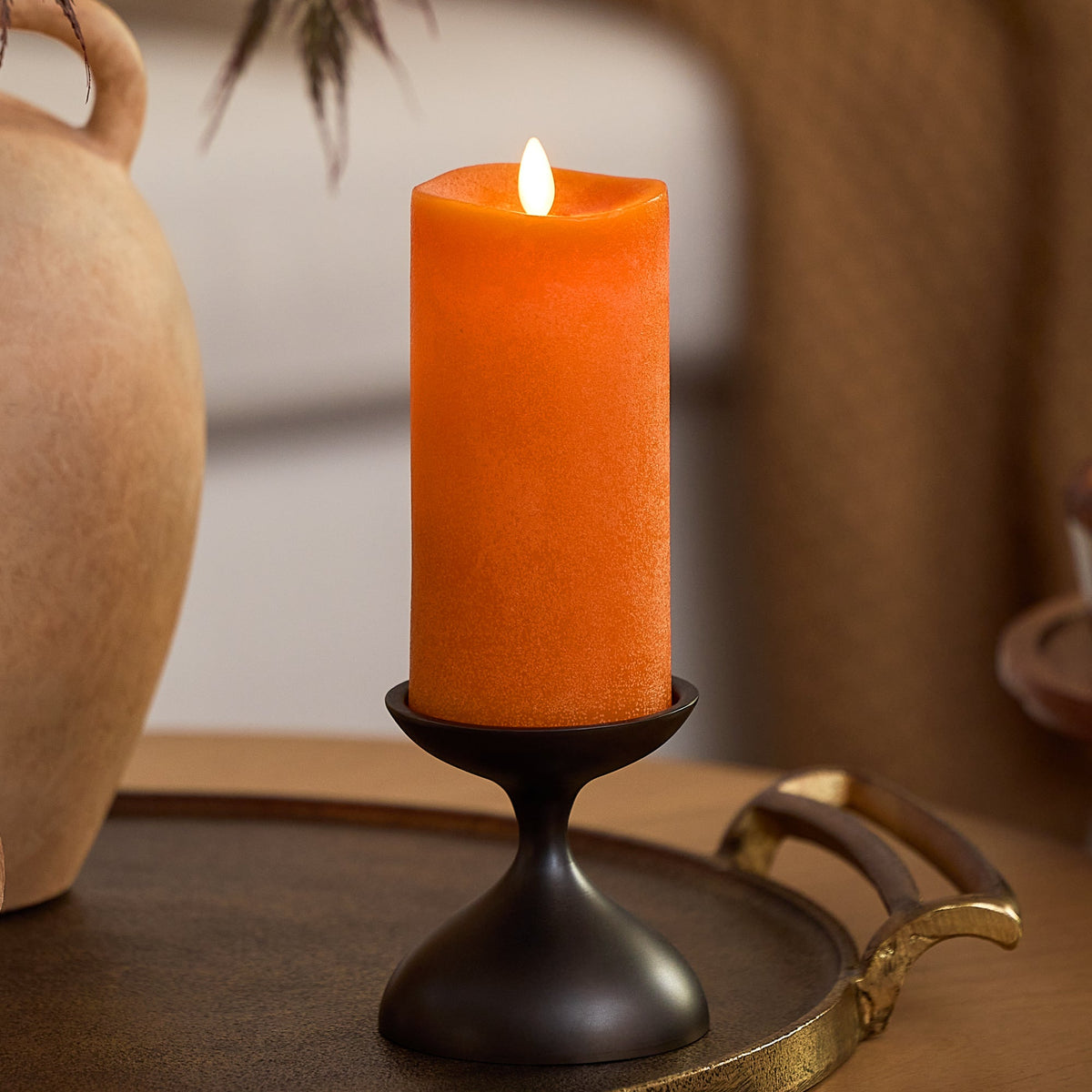 Flameless Candle, Chalky Burnt Orange Pillar for Bedrooms, Living Rooms and Everyday Candlelight Ambience, 2 Size Options image 8