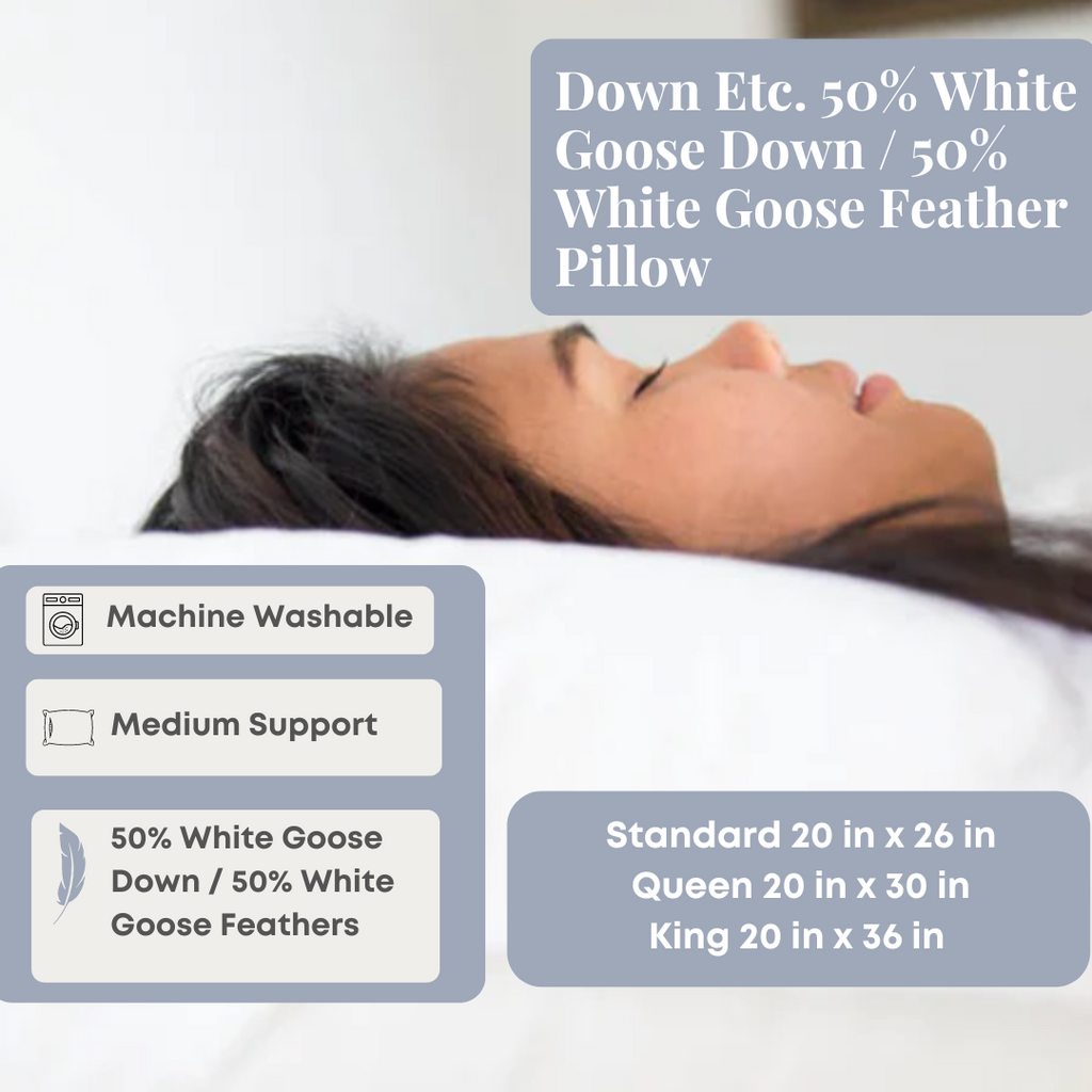 Bed Pillow, 50% White Goose Down 50% White Goose Feather, Hypoallergenic Comfort for Sleeping, Reading and Bedroom Comfort, 4 Size Options image 8