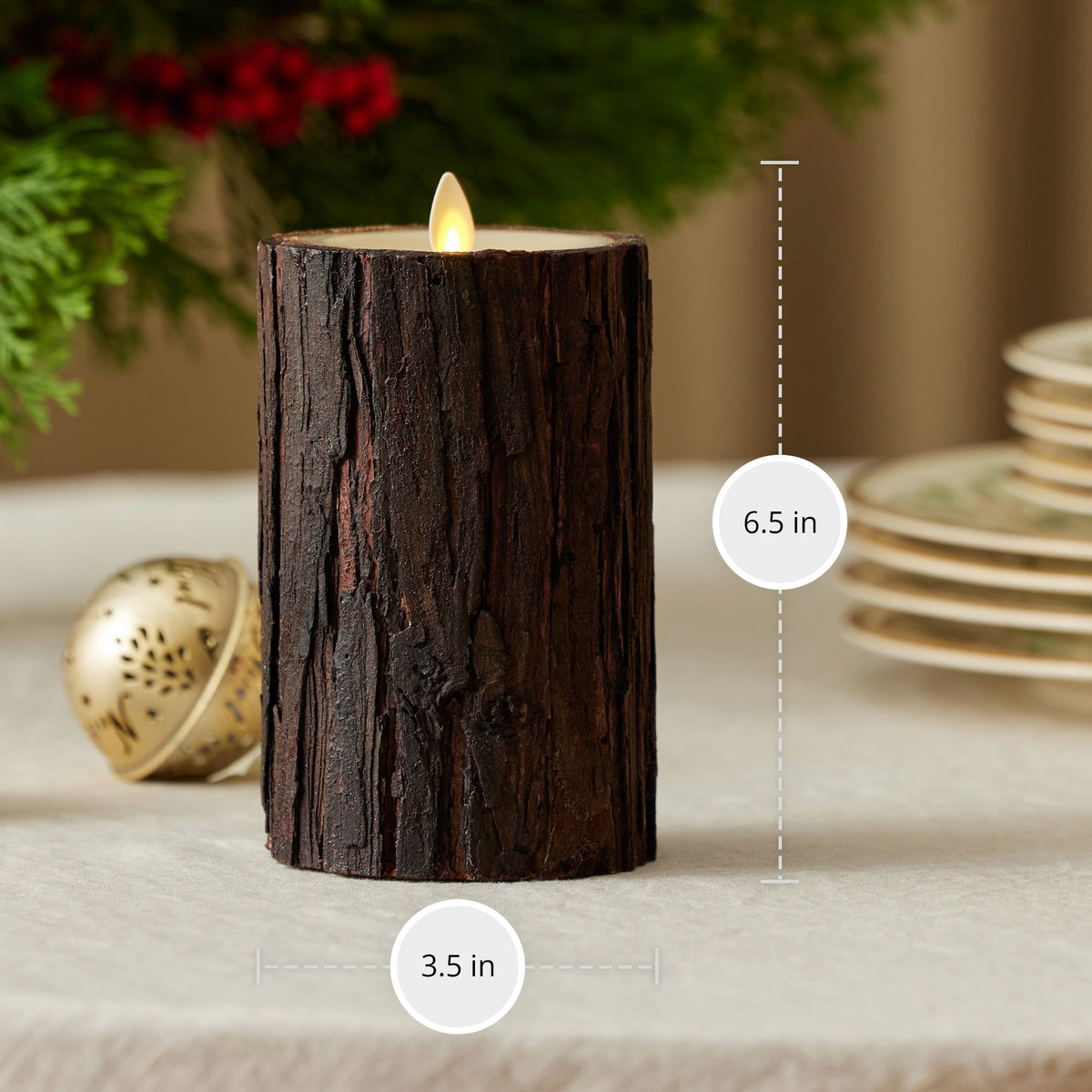 Flameless Candle, Real Bark Wood Pillar for Mantels, Entryways and Holiday Displays, 2 Size Options image 8