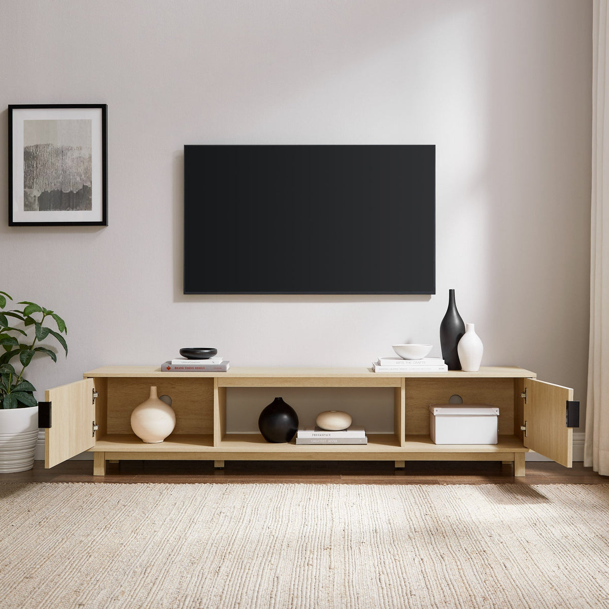 TV Stand, Reema Arundo Scandinavian Reeded for Television Displays, Consoles and Organized Living Spaces, 2 Sizes and 2 Colors image 8