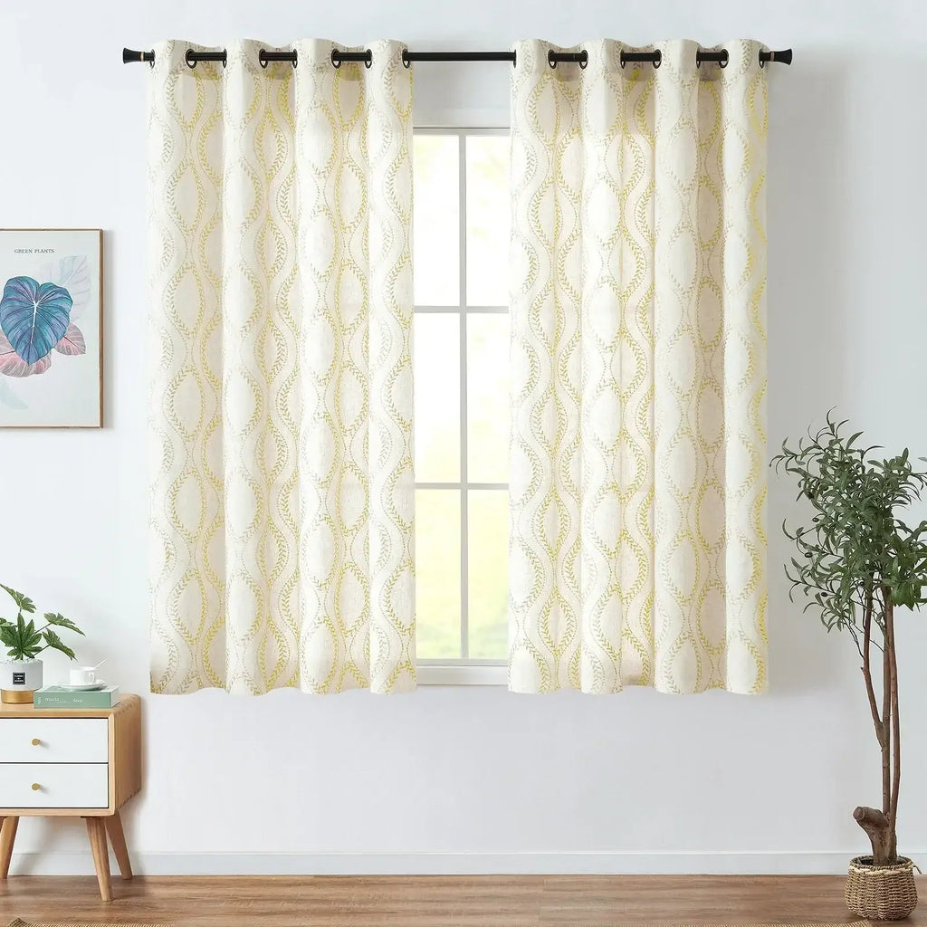Window Curtain, Boho Leaf Embroidered Geometric Curtains (2, Machine-Washable Care for Bedrooms, Living Rooms and Home Privacy image 9