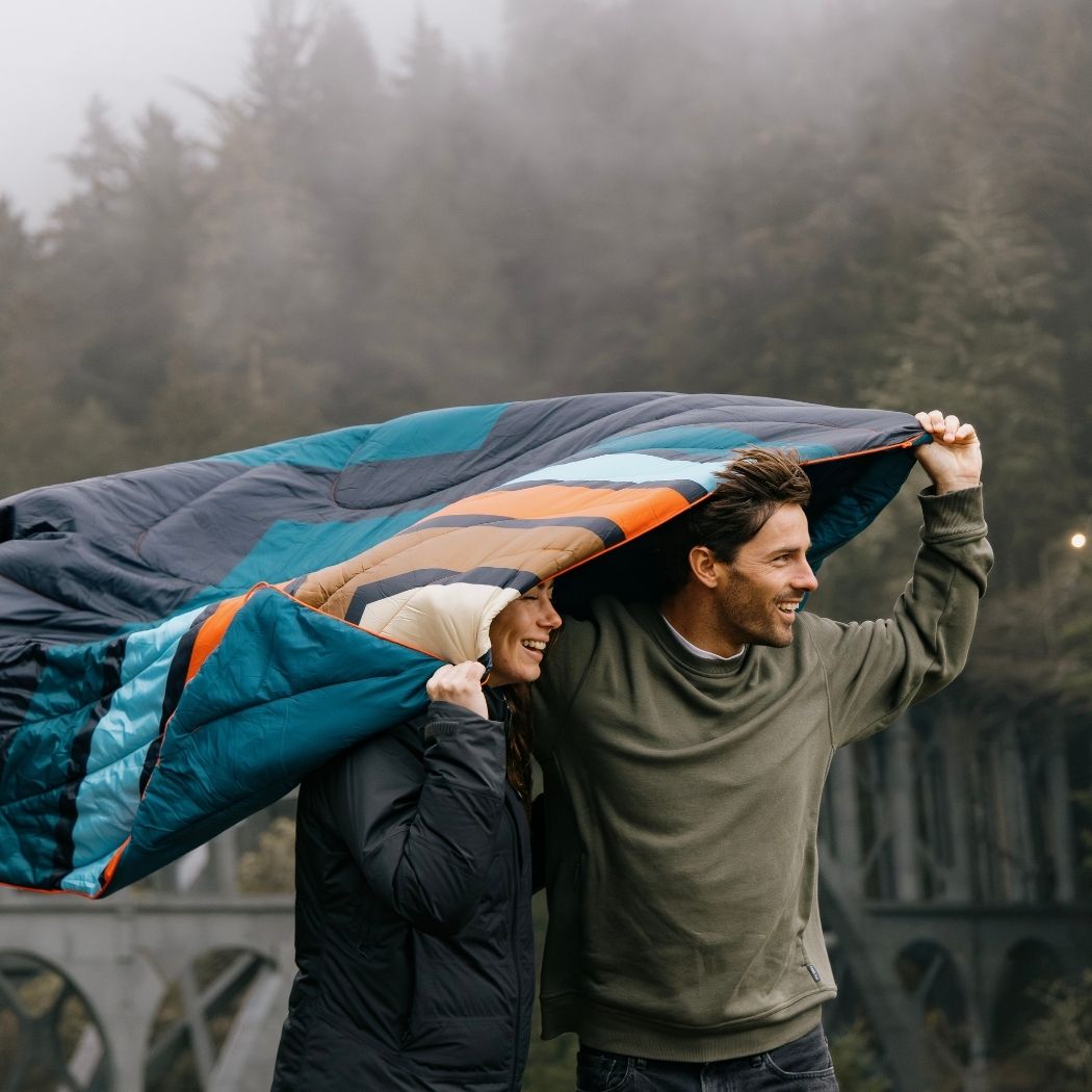Puffy Blanket, Original Midnight Retro Stripes, Weather-Resistant Shell for Camping, Cabins and Outdoor Relaxation image 9