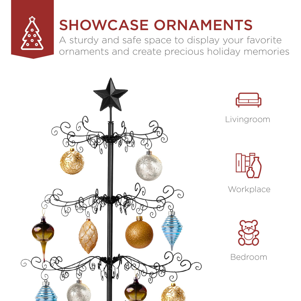 Seasonal Home Decor, Wrought Iron Christmas Tree Ornament Display w for Mantels, Tables and Seasonal Decorating, 2 Color Options image 9