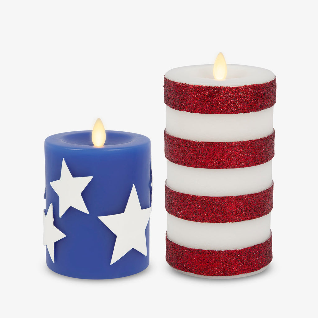 Flameless Candle, Set of 2 Stars & Stripes Pillars for Mantels, Entryways and Holiday Displays image 9