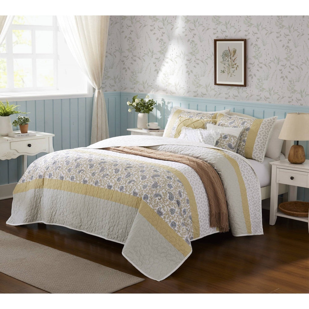 Cozy Throw Blanket, Dawn 6 Piece Cotton Percale Quilt Set, Machine-Washable Care for Sofas, Beds and Relaxing at Home, 2 Sizes and 5 Colors image 9