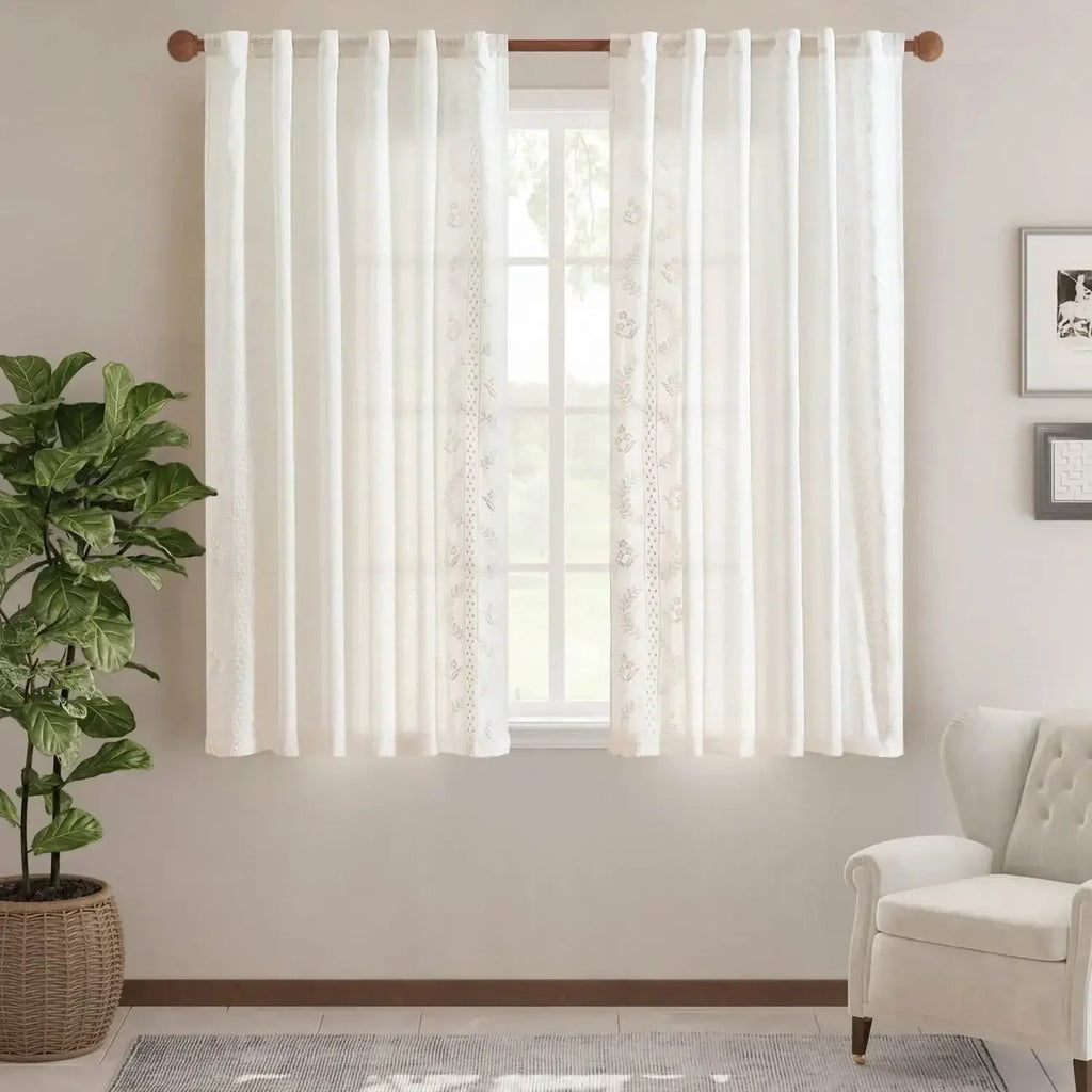 Window Curtain, Embroidered Vine Floral Linen Curtains (2, Lightweight Design for Bedrooms, Living Rooms and Home Privacy image 9