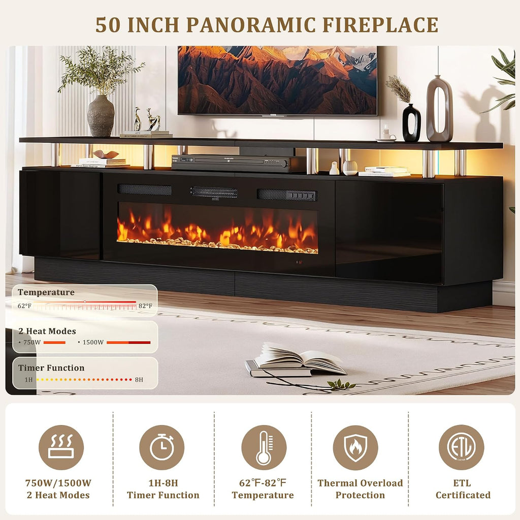 TV Stand, Electric Fireplace with Mirrored Doors, Stainless Steel Construction for Television Displays, Consoles and Organized Living Spaces image 9