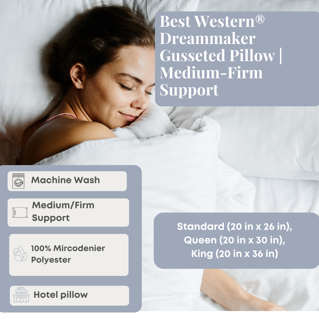 Bed Pillow, Best Western Dreammaker Gusseted Medium Firm, Machine-Washable Care for Sleeping, Reading and Bedroom Comfort, 3 Size Options image 9