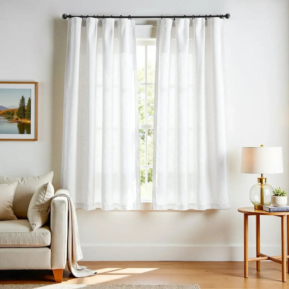 Window Curtain, Solid Linen Blend 3 in 1 Curtains (2 Panels), Lightweight Design for Bedrooms, Living Rooms and Home Privacy image 9