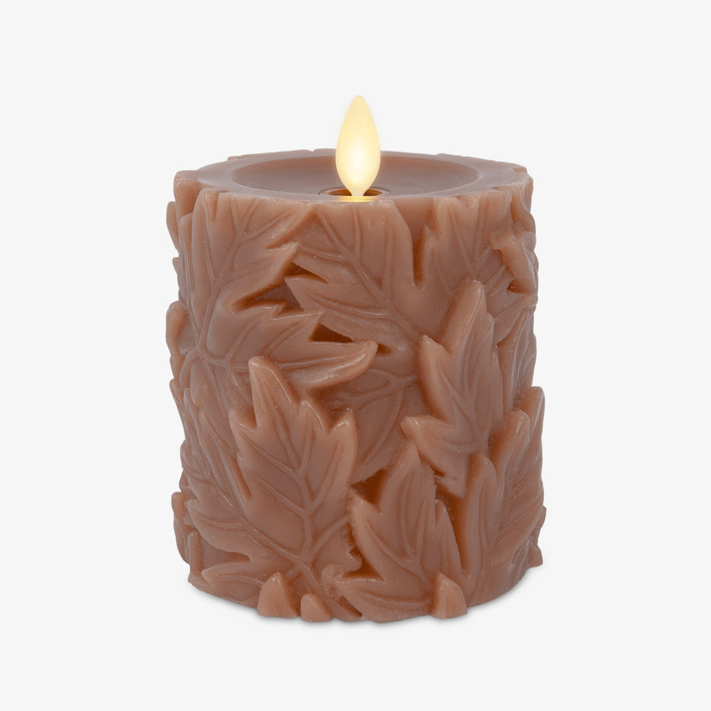 Flameless Candle, Caramel Café Embossed Leaves Pillars for Bedrooms, Living Rooms and Everyday Candlelight Ambience, 2 Size Options image 9