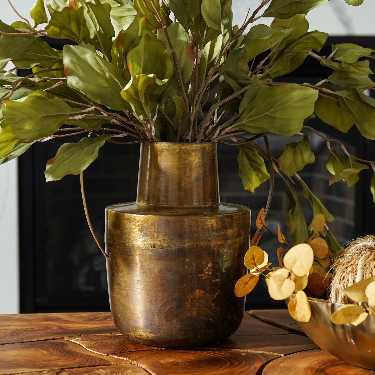 Decorative Vase, Patina Brass Metal, Ceramic Construction for Flowers, Shelves and Living Spaces image 9