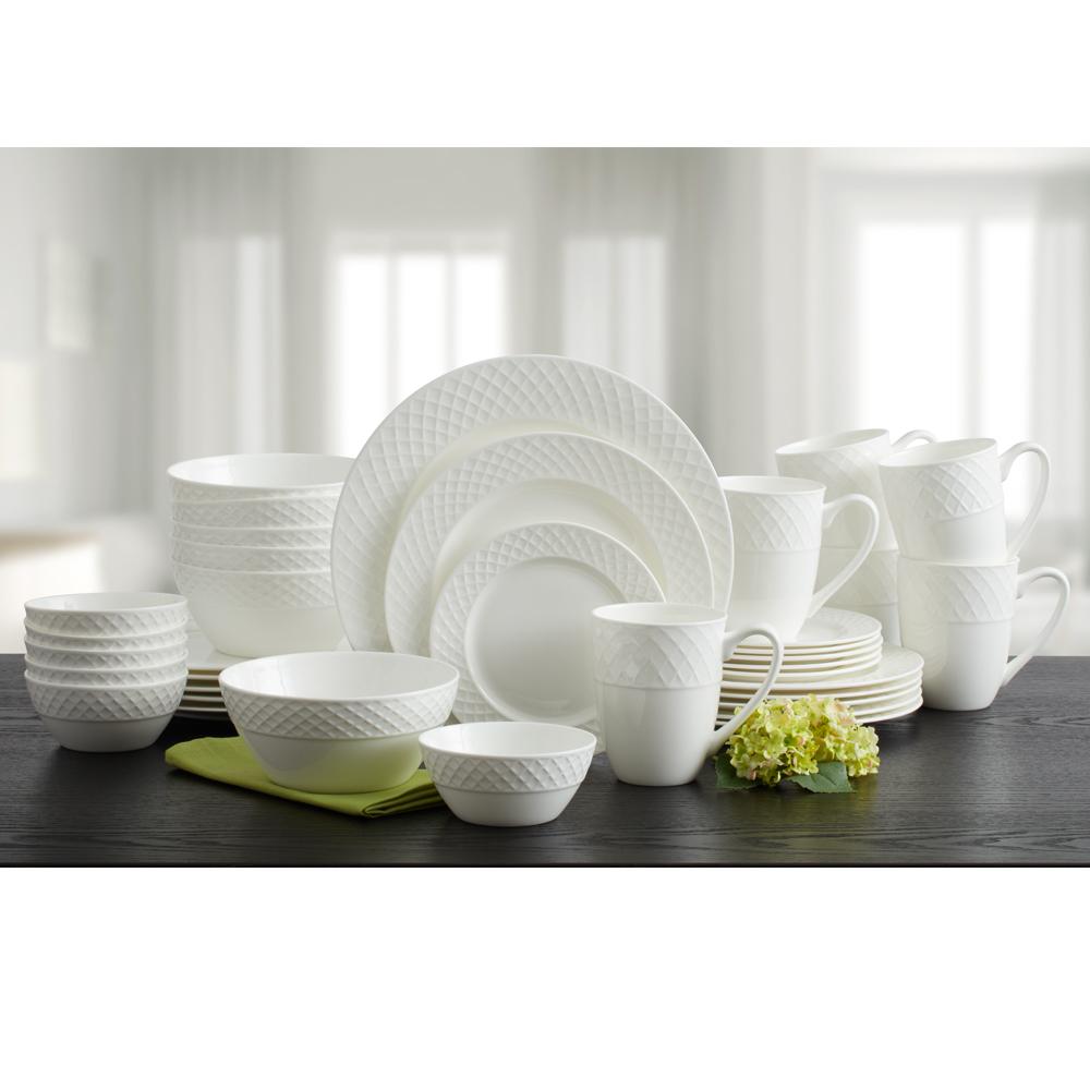 Dinnerware Set, Trellis White 36 Piece Service for 6, Dishwasher-Safe Care for Breakfast, Lunch, Dinner and Everyday Table Settings image 9