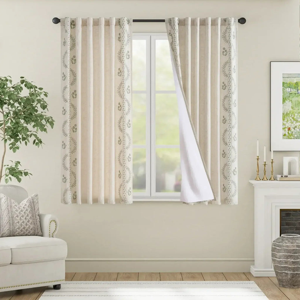Window Curtain, Vintage Lined Embroidered Botanical Border for Windows, Room Styling and Everyday Privacy, 3 Sizes and 3 Colors image 9