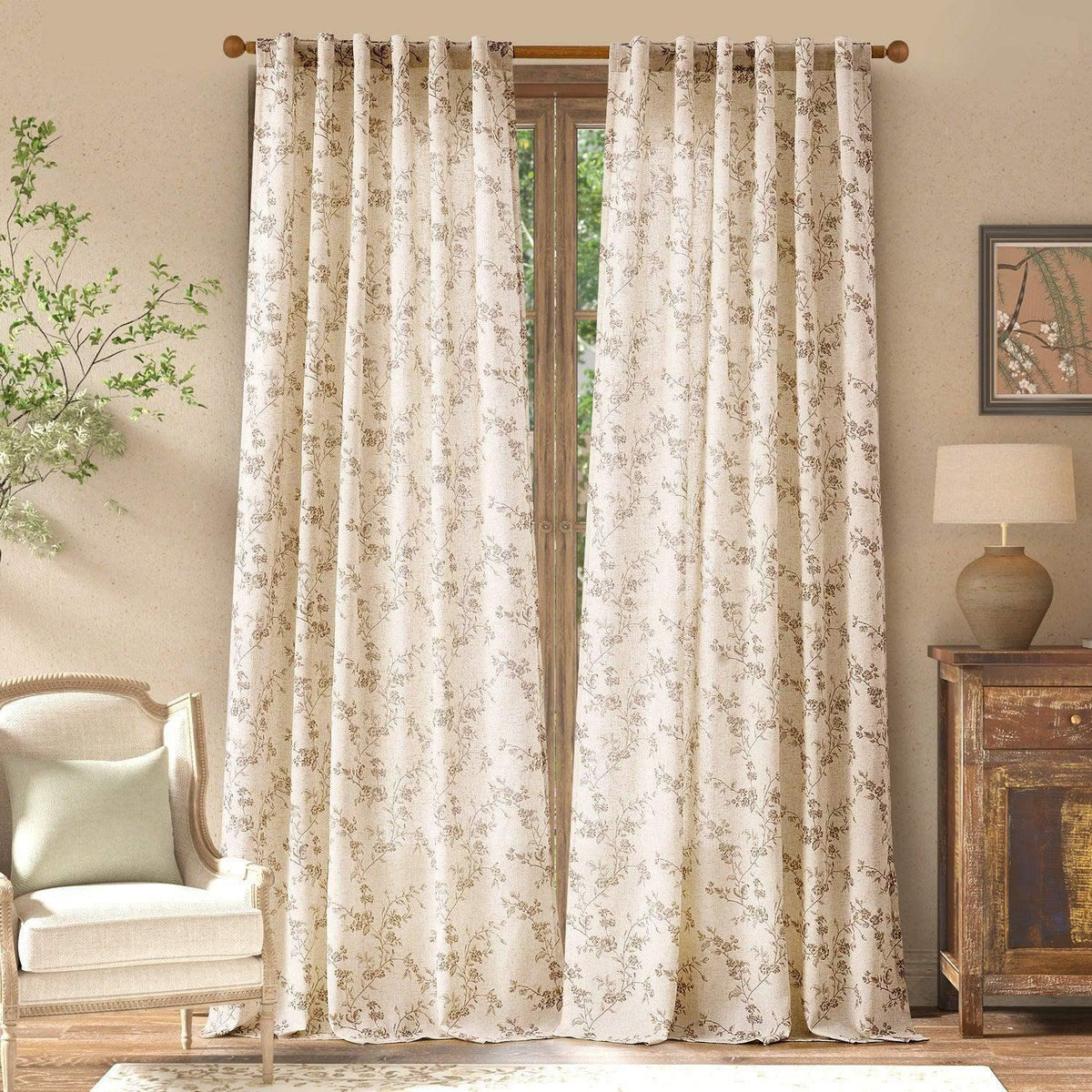 Window Curtain, Vine Blossom Linen Blend Curtains (2 Panels), Machine-Washable Care for Bedrooms, Living Rooms and Home Privacy image 9
