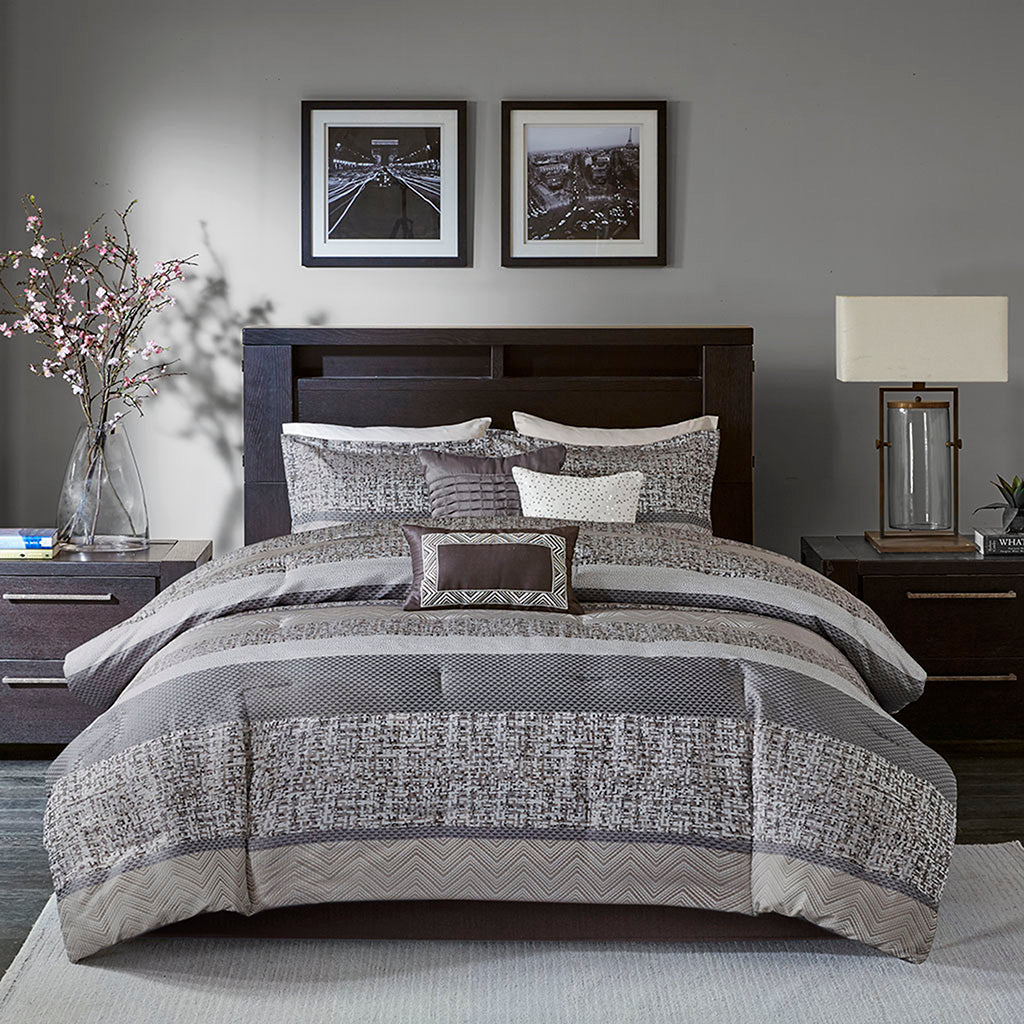 Bed Comforter, Rhapsody 7 Piece Jacquard Set, Machine-Washable Care for Year-Round Bedroom Comfort and Restful Sleep, 3 Sizes and 3 Colors image 9