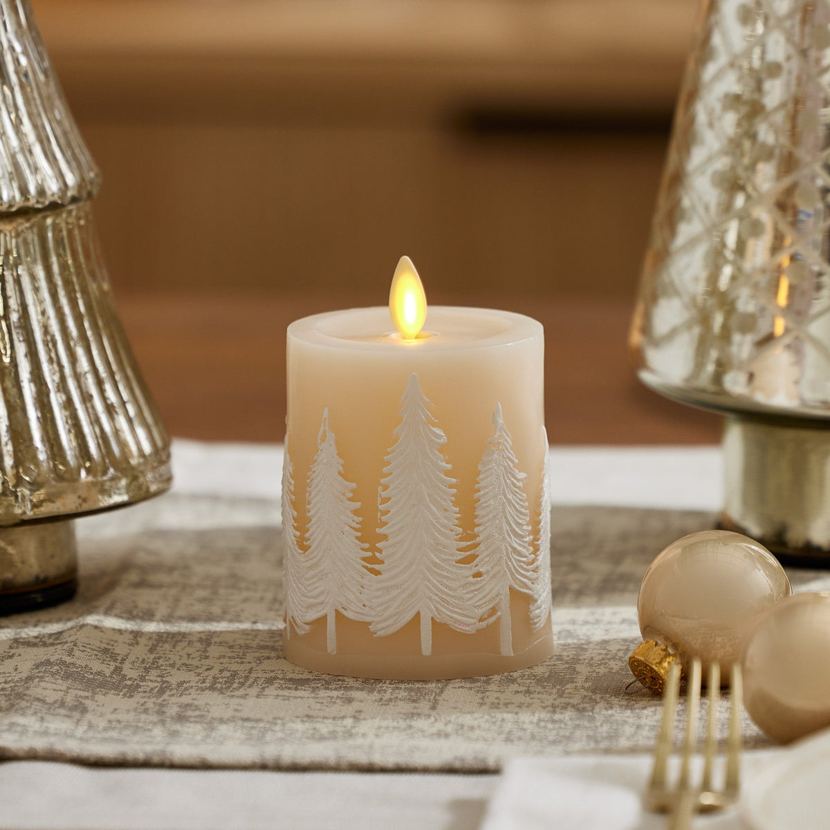 Flameless Candle, White Swan Embossed Trees Pillar for Bedrooms, Living Rooms and Everyday Candlelight Ambience, 2 Size Options image 9