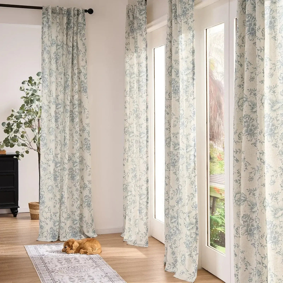 Window Curtain, Peony Print Linen Blend 3 in 1 Curtains (2, Machine-Washable Care for Bedrooms, Living Rooms and Home Privacy image 9