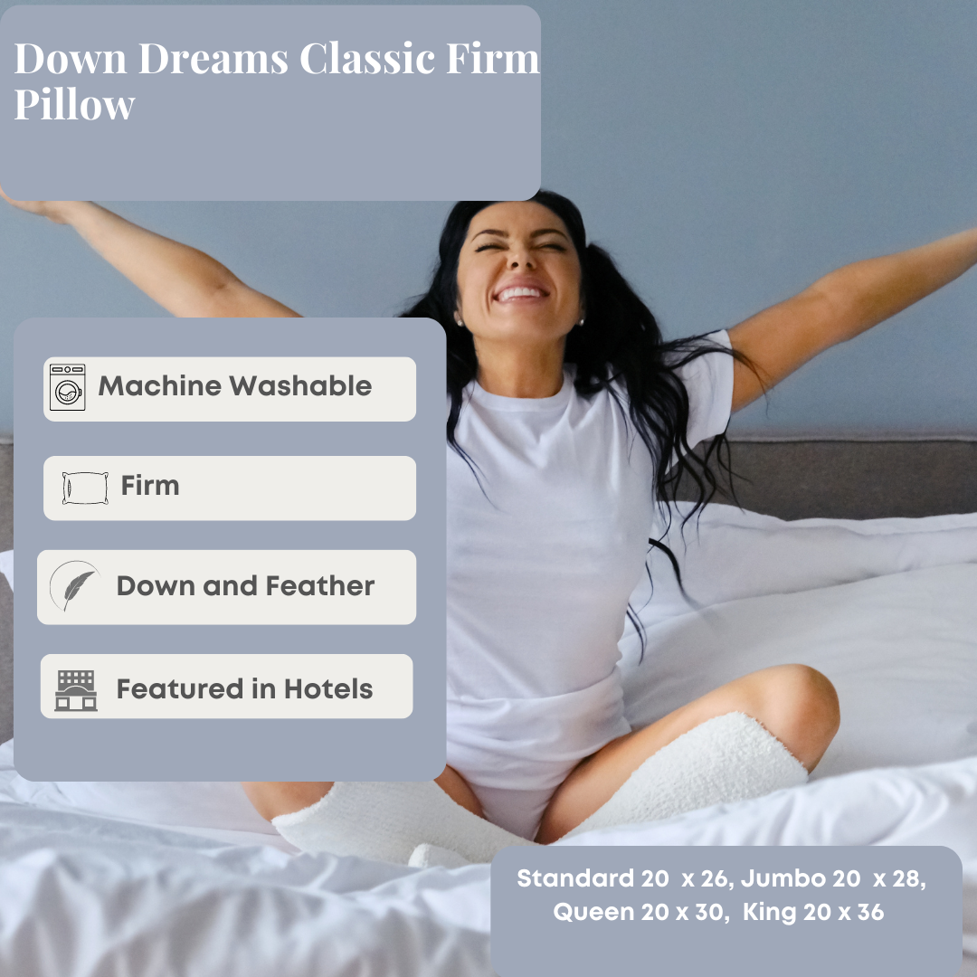 Bed Pillow, Down Dreams Classic Firm , Formerly Classic, Machine-Washable Care for Sleeping, Reading and Bedroom Comfort, 4 Size Options image 9