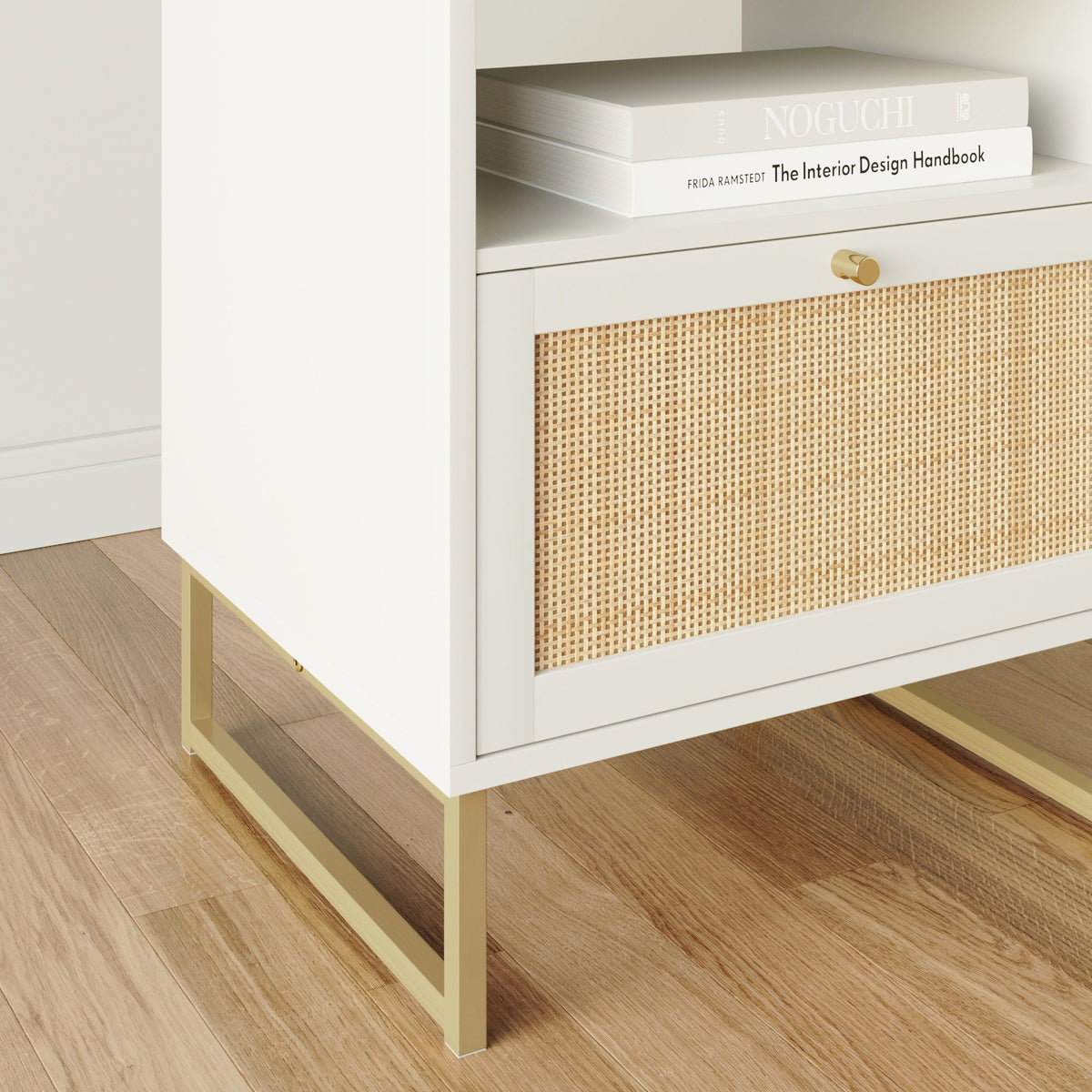 Nightstand, Rattan & Wood Storage White, Adjustable Design for Bedside Storage, Bedroom Organization and Guest Rooms image 9