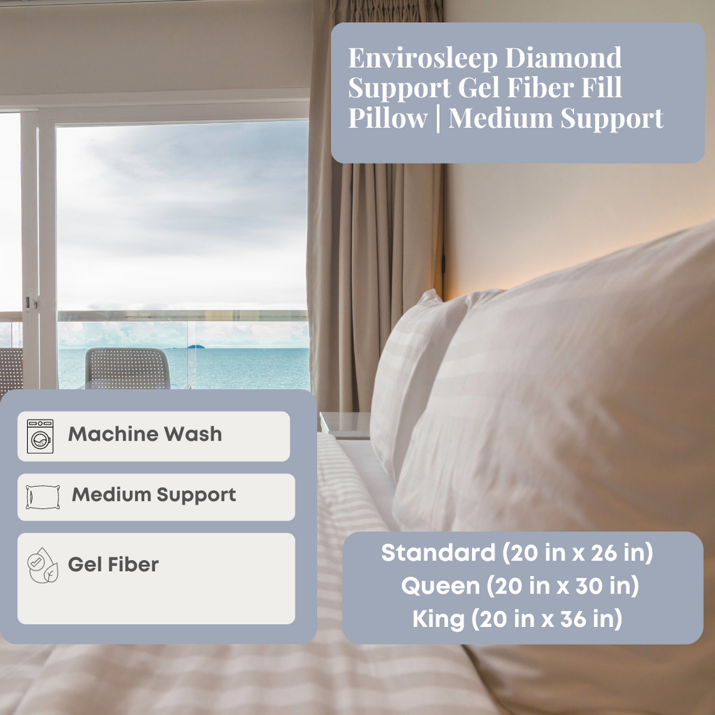 Bed Pillow, Envirosleep Diamond Support Gel Fiber Fill, Breathable Construction for Sleeping, Reading and Bedroom Comfort, 3 Size Options image 9