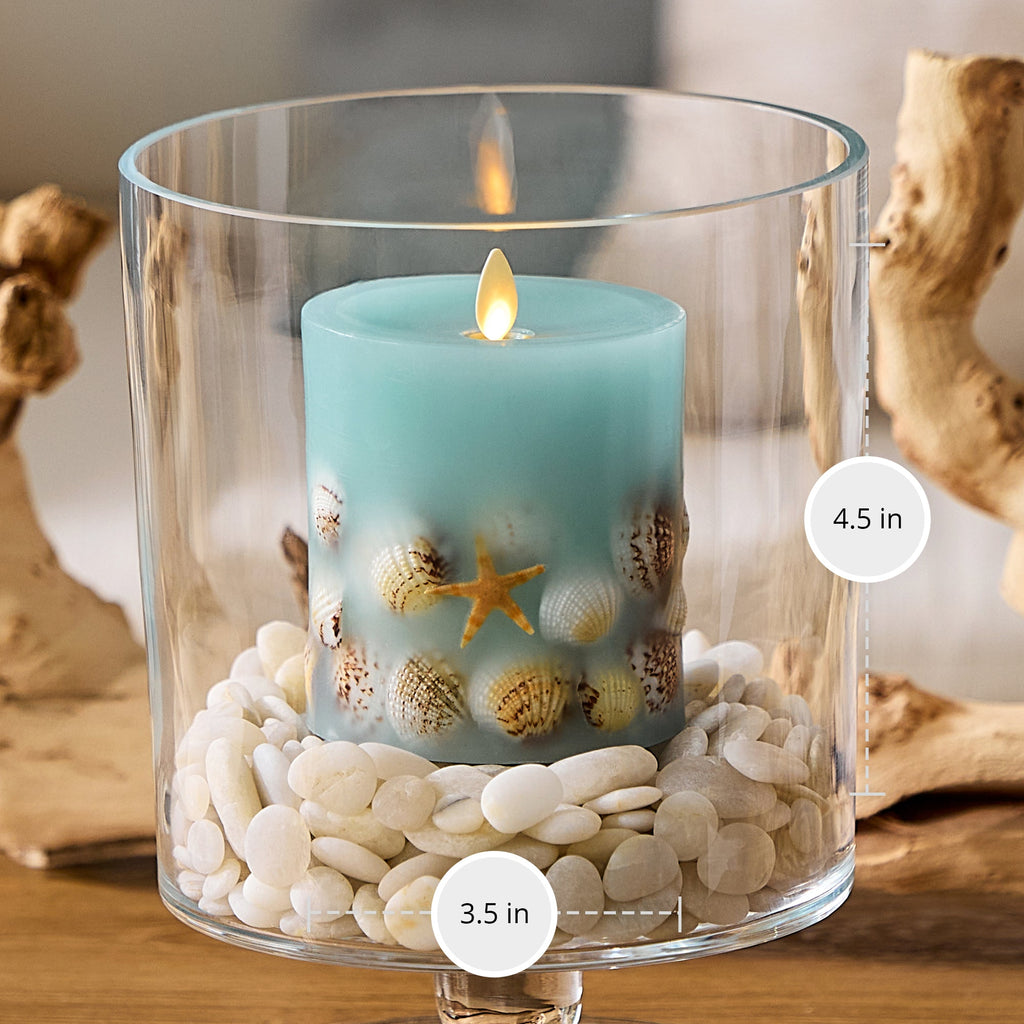 Flameless Candle, Soft Teal Embedded Seashell & Starfish Pillar for Bedrooms, Living Rooms and Everyday Candlelight Ambience, 2 Size Options image 9