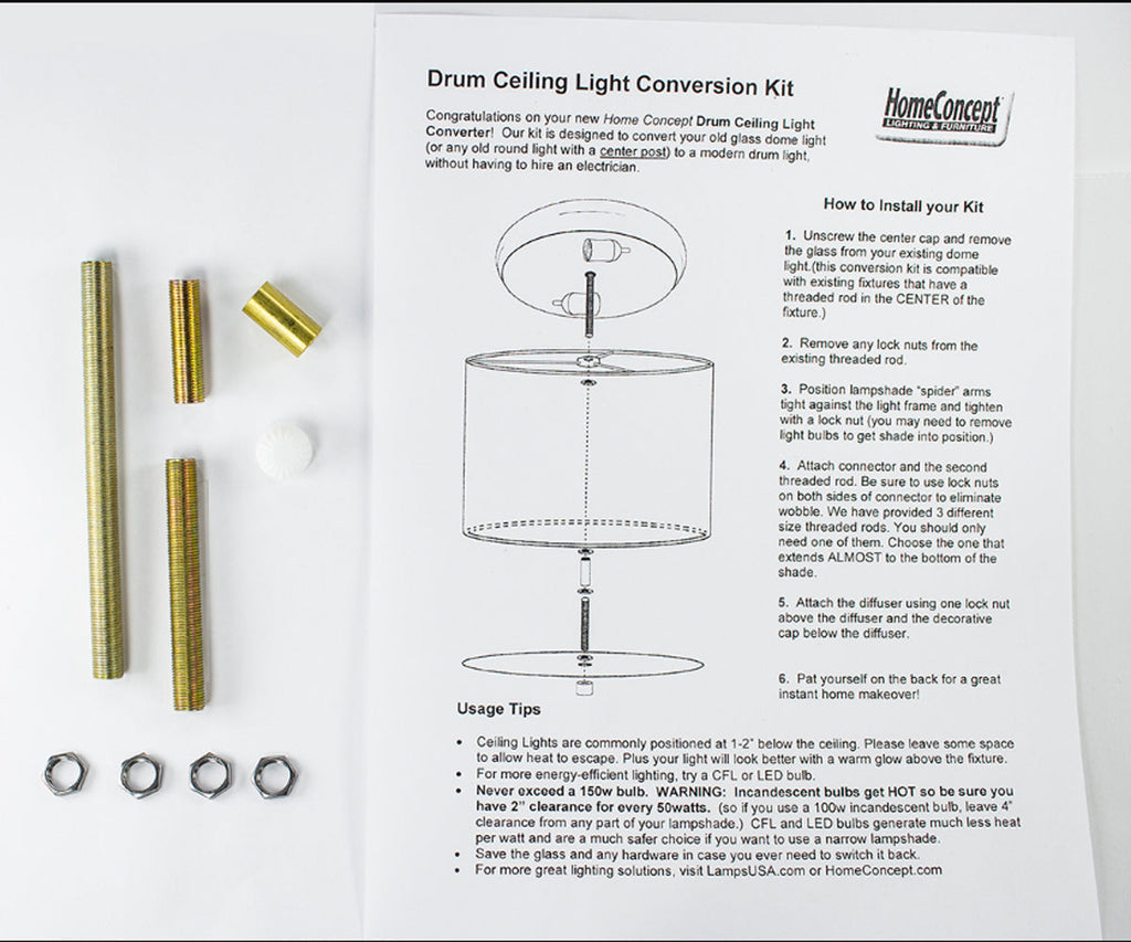 Ceiling Light Conversion Kit, 14"W White Fabric Drum for Existing Center-Post Dome Fixtures and Home Ceiling Lighting image 9