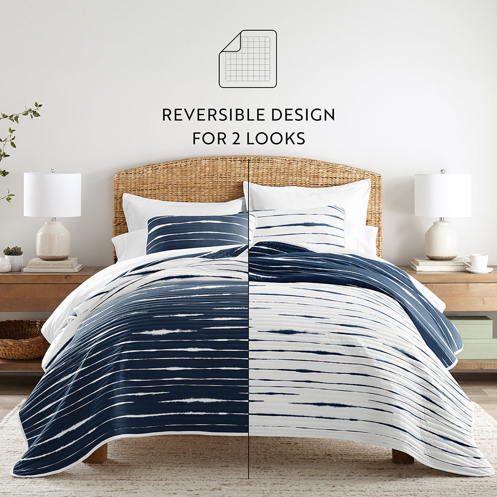 Quilted Coverlet Set, Horizon Lines Reversible for Guest Bedrooms, Layered Beds and Everyday Bedding, 3 Sizes and 2 Colors image 9