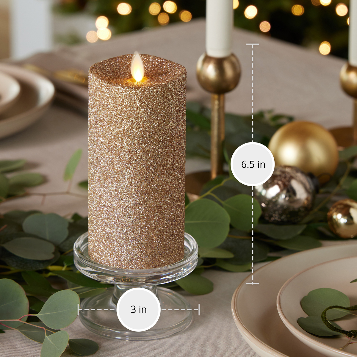 Flameless Candle, Gold Glitter Pillar for Bedrooms, Living Rooms and Everyday Candlelight Ambience, 2 Size Options image 9
