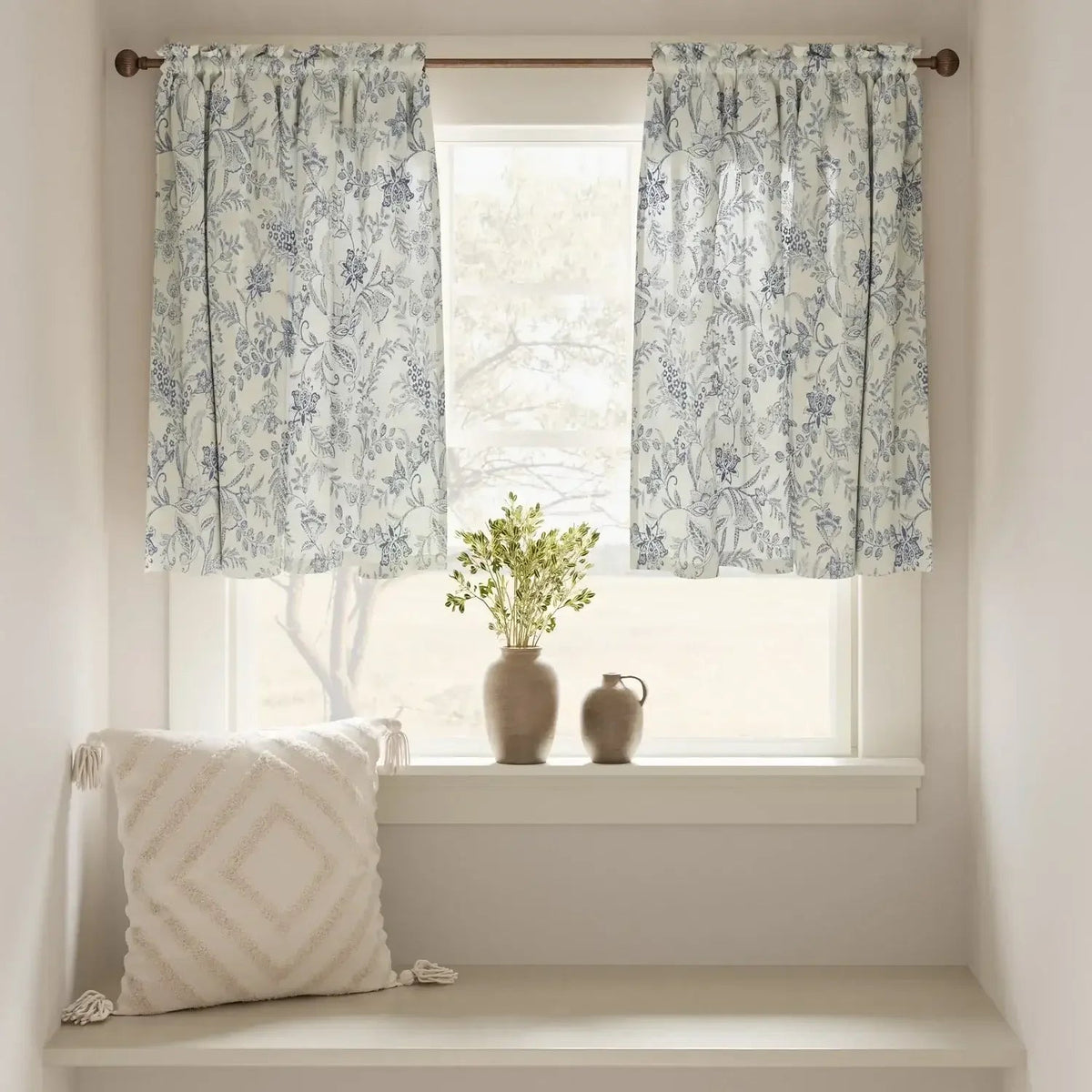 Window Curtain, Vintage Scrollwork Floral Linen Kitchen, Lightweight Design for Windows, Room Styling and Everyday Privacy image 9
