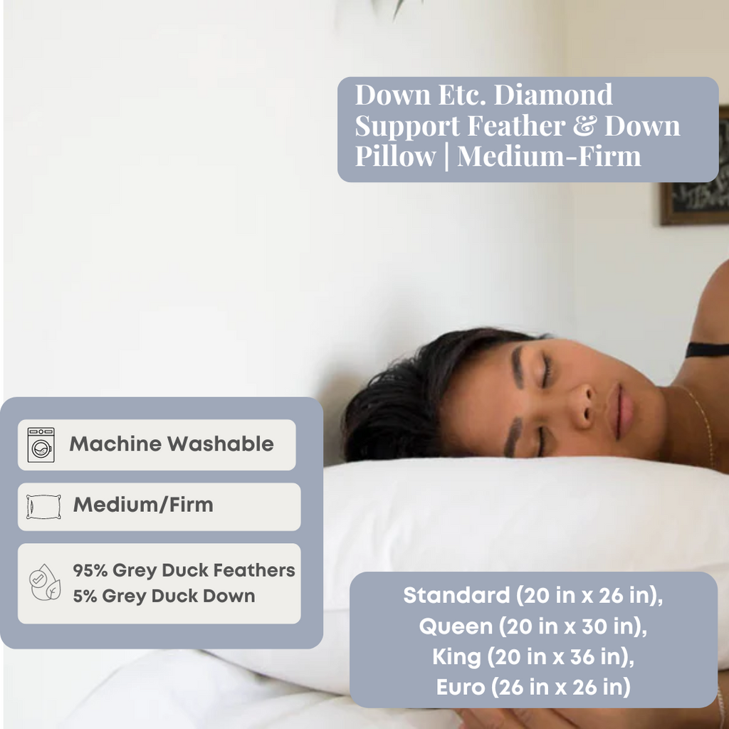 Bed Pillow, Etc. Diamond Support Feather & Medium Firm, Hypoallergenic Comfort for Sleeping, Reading and Bedroom Comfort, 4 Size Options image 9