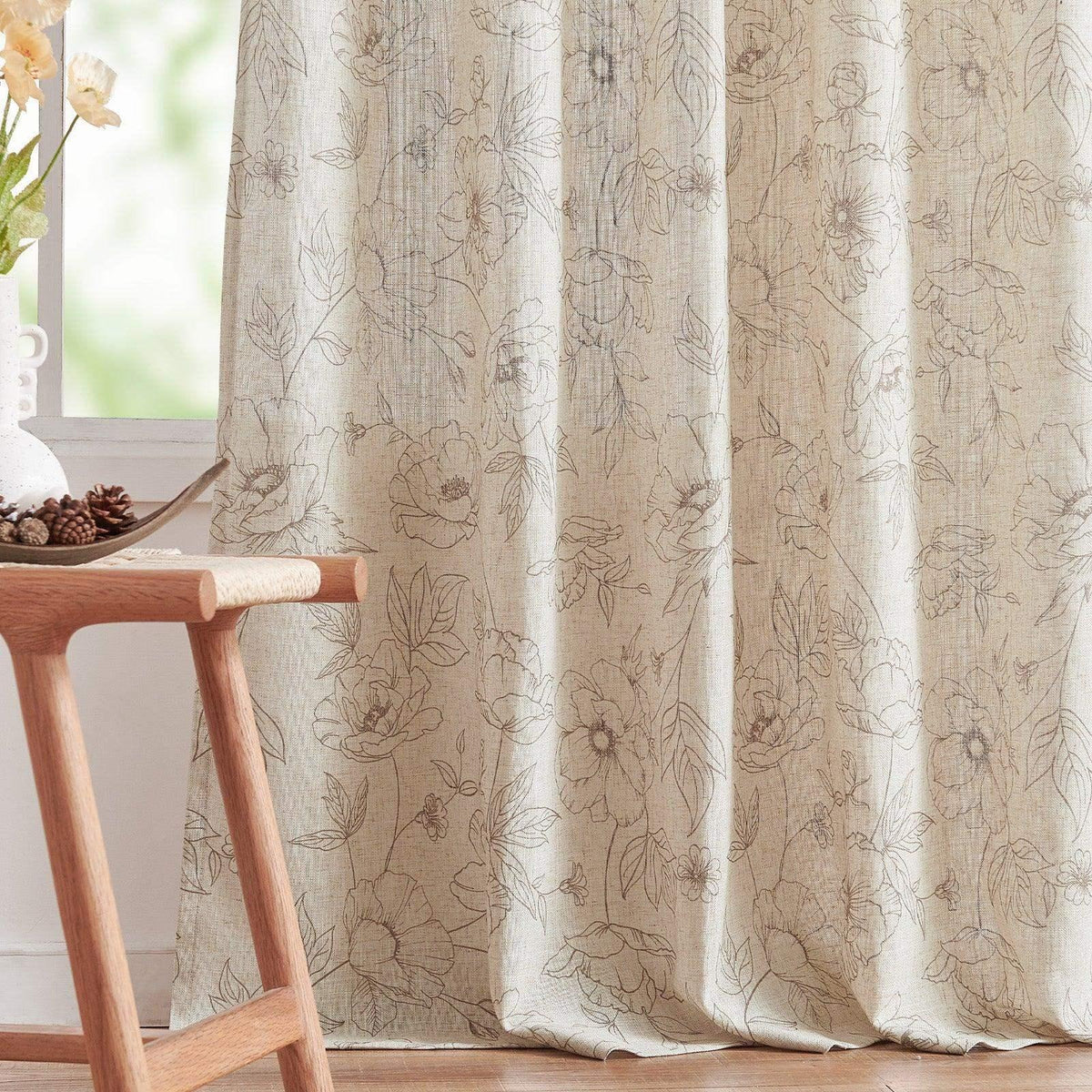 Window Curtain, Floral Linen Curtains (2 Panels), Lightweight Design for Windows, Room Styling and Everyday Privacy, 3 Sizes and 5 Colors image 9