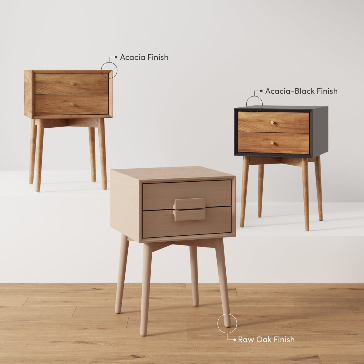 Nightstand, Wood Mid Century Nightstands Acacia (Set of 2), Solid Wood Construction for Bedrooms, Bedside Essentials and Everyday Storage image 9