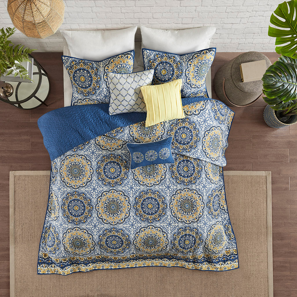 Cozy Throw Blanket, Tangiers 6 Piece Reversible Quilt Set, Machine-Washable Care for Sofas, Beds and Relaxing at Home, 2 Sizes and 2 Colors image 9
